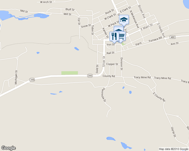 map of restaurants, bars, coffee shops, grocery stores, and more near 506 County Road in Negaunee