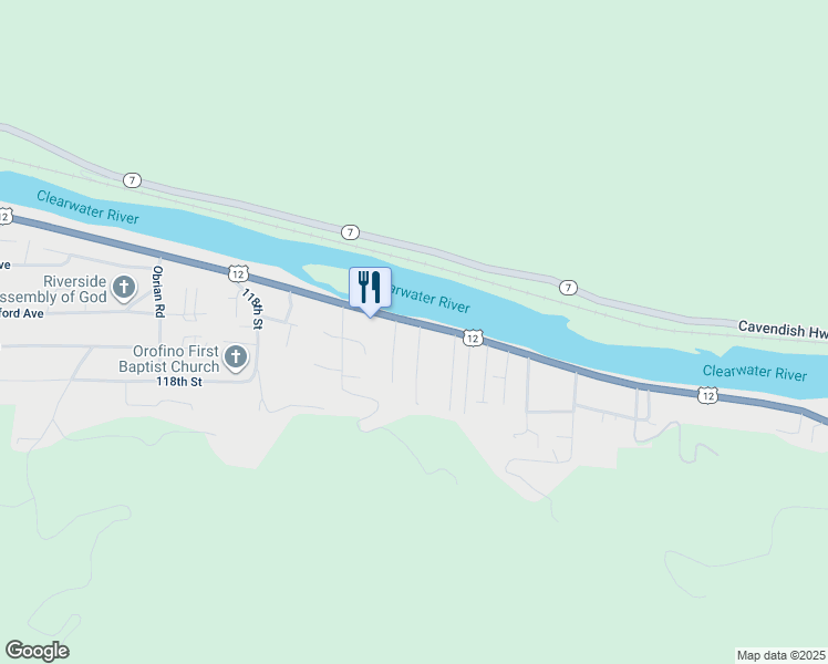 map of restaurants, bars, coffee shops, grocery stores, and more near 11250 U.S. 12 in Orofino