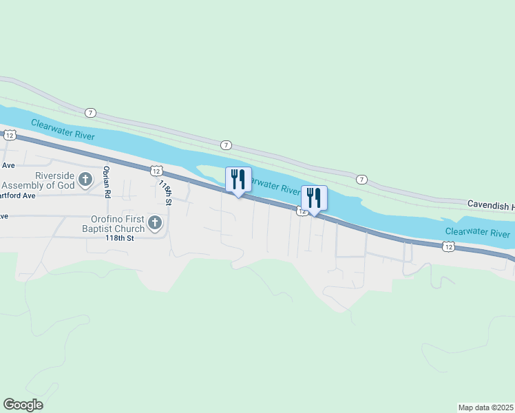 map of restaurants, bars, coffee shops, grocery stores, and more near 11250 U.S. 12 in Orofino
