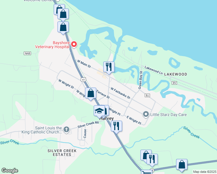 map of restaurants, bars, coffee shops, grocery stores, and more near 200 West Fairbanks Street in Harvey