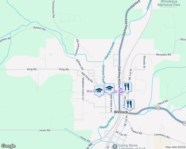 map of restaurants, bars, coffee shops, grocery stores, and more near 411 Columbia Road in Winlock