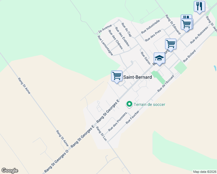 map of restaurants, bars, coffee shops, grocery stores, and more near Rue de la Vallee in Saint-Bernard