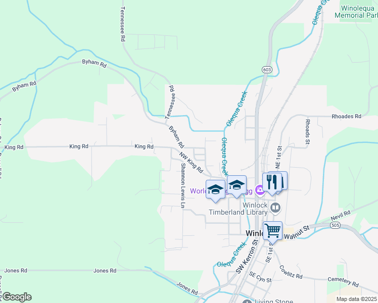 map of restaurants, bars, coffee shops, grocery stores, and more near 609 Columbia Street in Winlock
