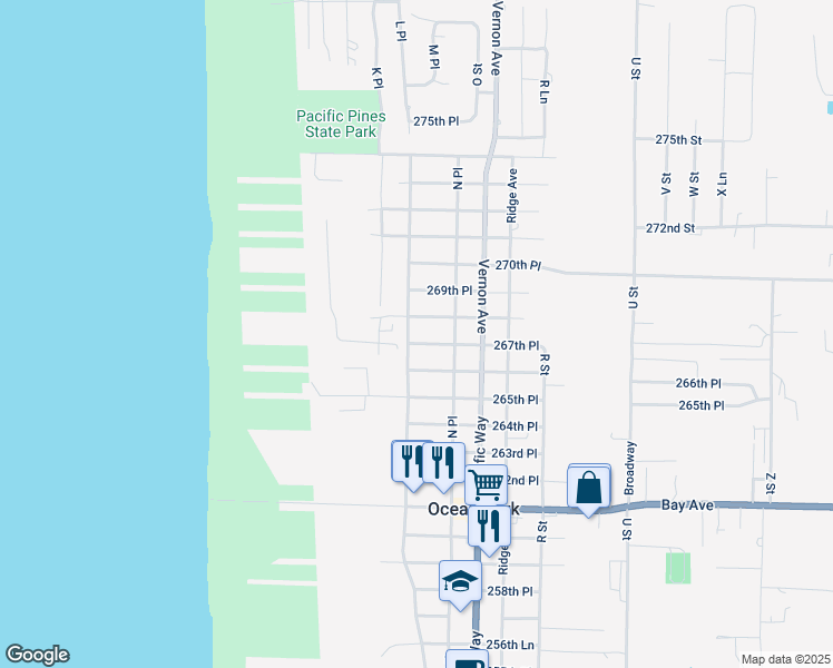 map of restaurants, bars, coffee shops, grocery stores, and more near 26706 Park Avenue in Ocean Park