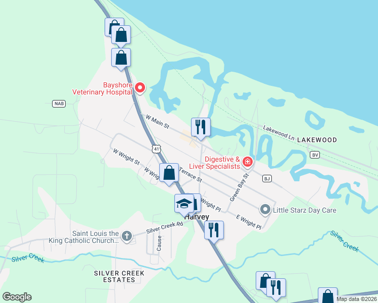 map of restaurants, bars, coffee shops, grocery stores, and more near 200-398 West Fairbanks Street in Harvey