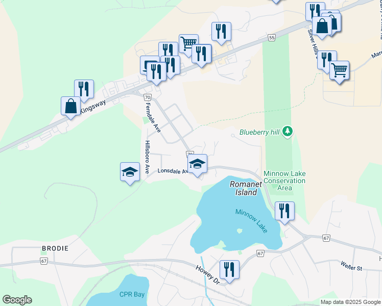 map of restaurants, bars, coffee shops, grocery stores, and more near 1206 Smith Street in Sudbury