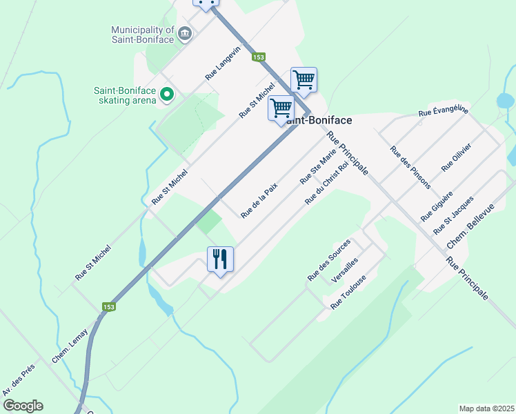 map of restaurants, bars, coffee shops, grocery stores, and more near 275 Rue de la Paix in Saint-Boniface-de-Shawinigan