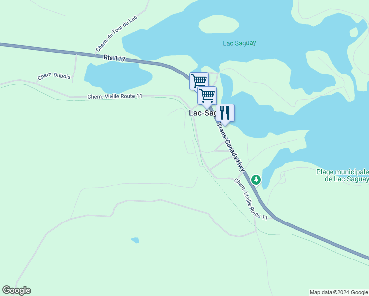 map of restaurants, bars, coffee shops, grocery stores, and more near 13 Chemin Gauthier in Lac-Saguay