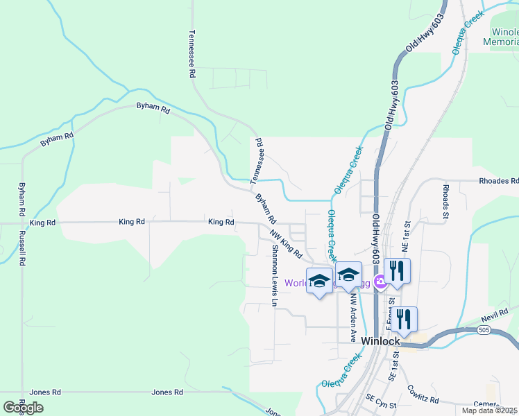 map of restaurants, bars, coffee shops, grocery stores, and more near 798 King Road in Winlock