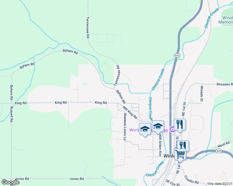 map of restaurants, bars, coffee shops, grocery stores, and more near 798 King Road in Winlock