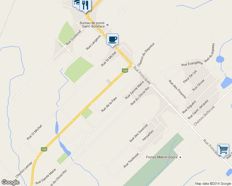 map of restaurants, bars, coffee shops, grocery stores, and more near Rue de la Paix in Saint-Boniface
