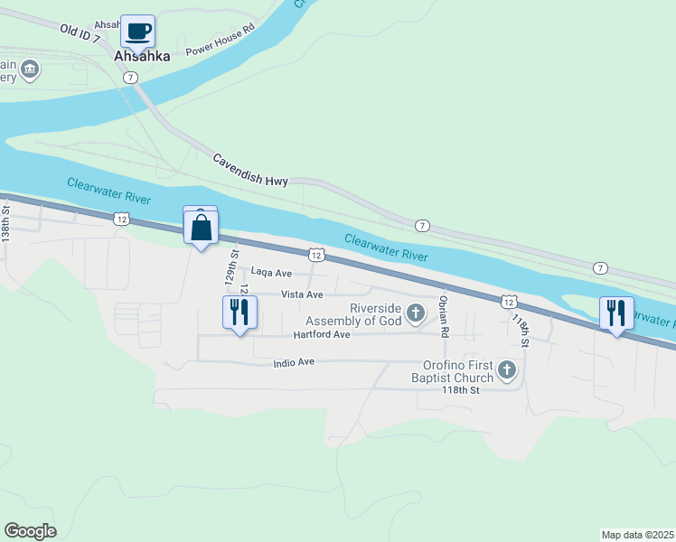 map of restaurants, bars, coffee shops, grocery stores, and more near 12182-12354 U.S. 12 in Orofino