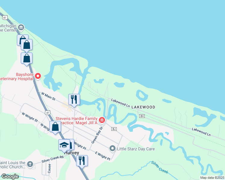 map of restaurants, bars, coffee shops, grocery stores, and more near 115A Lakewood Lane in Marquette