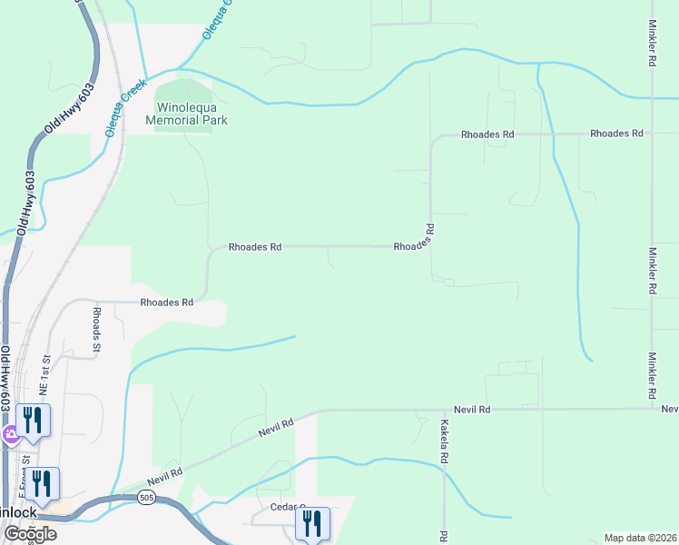 map of restaurants, bars, coffee shops, grocery stores, and more near 664 Rhoades Road in Winlock