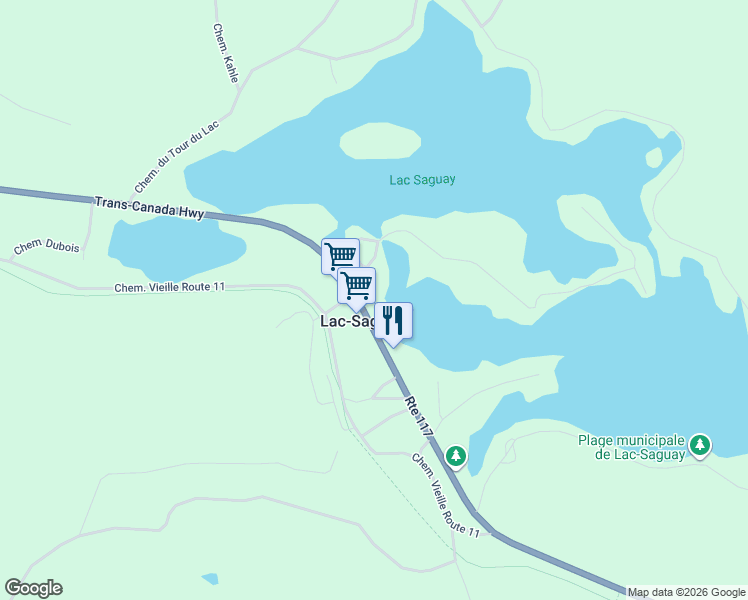 map of restaurants, bars, coffee shops, grocery stores, and more near in Lac-Saguay
