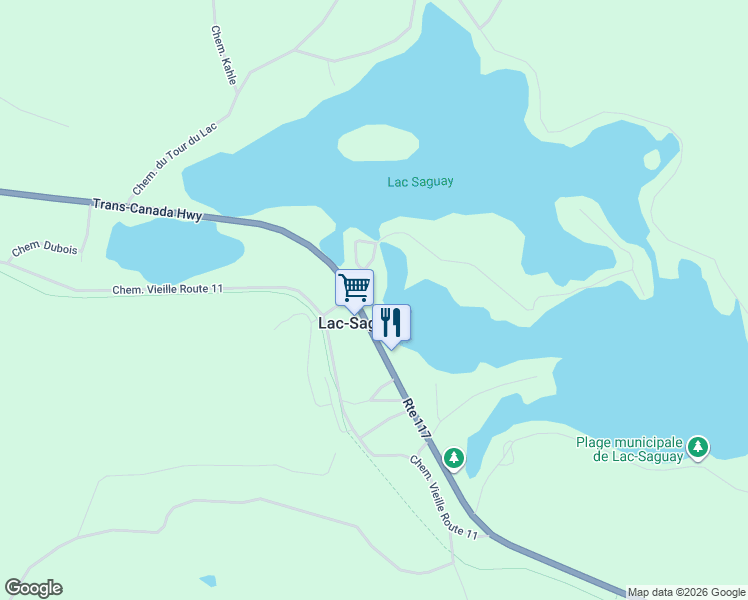 map of restaurants, bars, coffee shops, grocery stores, and more near in Lac-Saguay