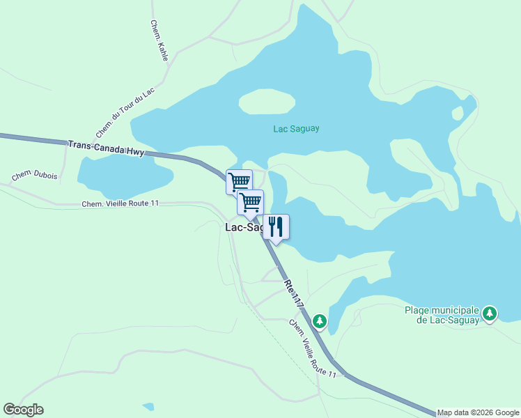 map of restaurants, bars, coffee shops, grocery stores, and more near in Lac-Saguay