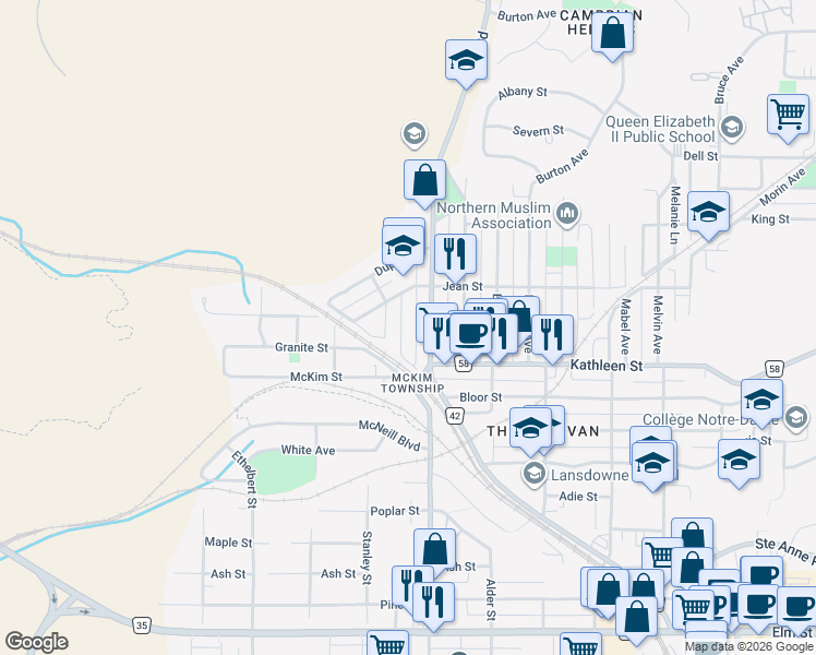map of restaurants, bars, coffee shops, grocery stores, and more near 358 Donovan Street in Greater Sudbury