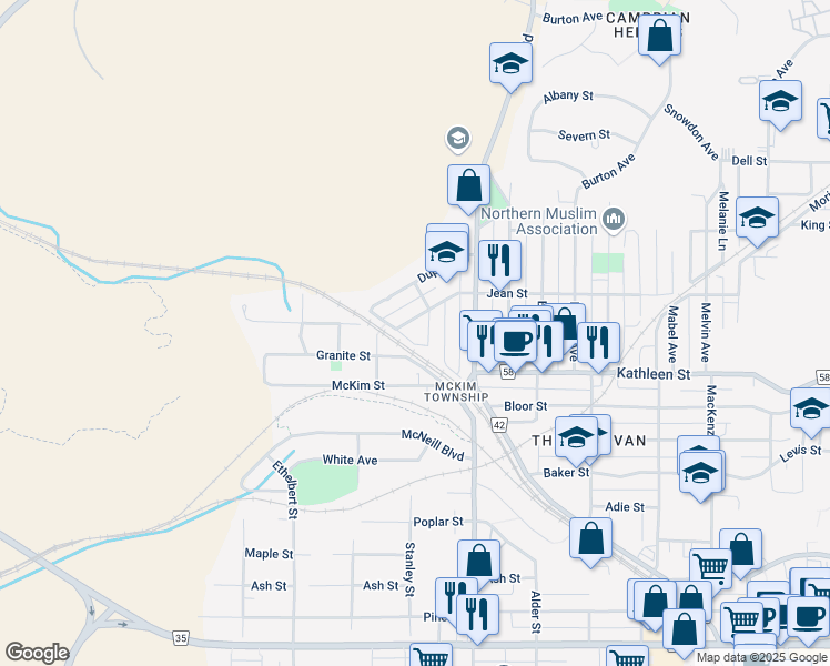 map of restaurants, bars, coffee shops, grocery stores, and more near 369 Donovan Street in Greater Sudbury