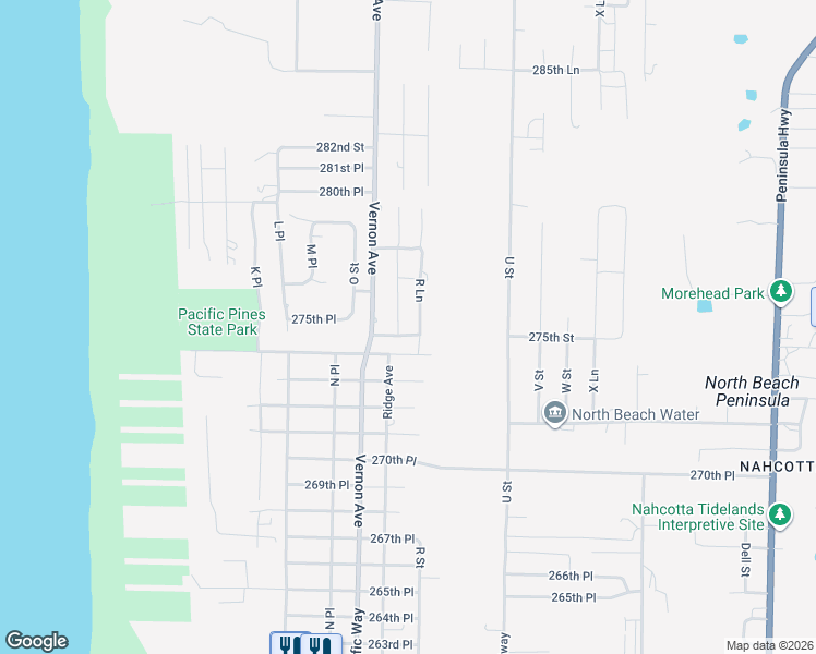 map of restaurants, bars, coffee shops, grocery stores, and more near 27505 Q Lane in Ocean Park