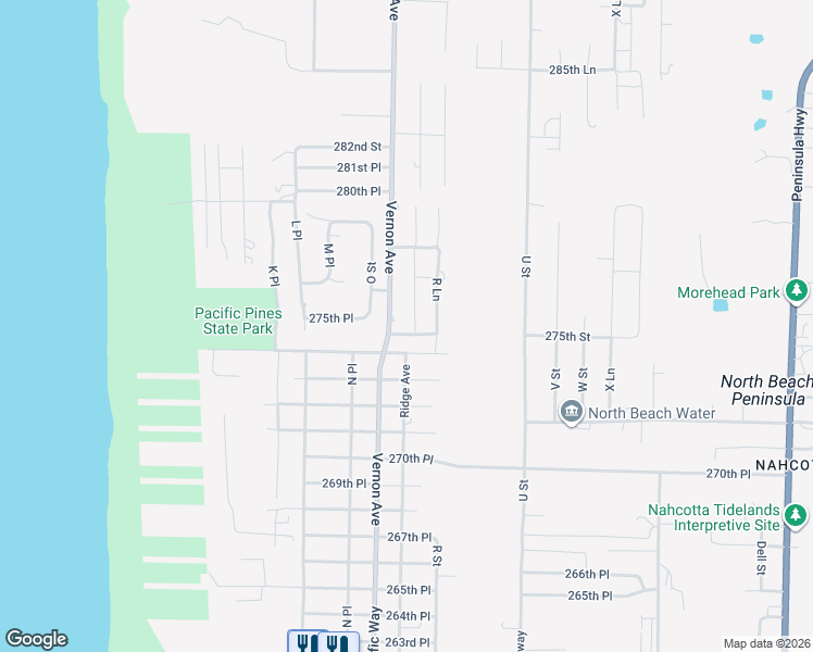 map of restaurants, bars, coffee shops, grocery stores, and more near 27505 Q Lane in Ocean Park