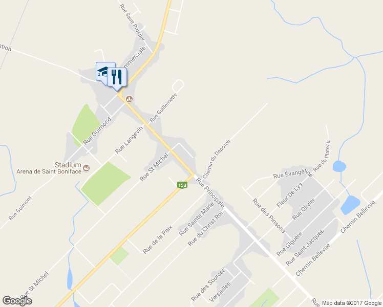 map of restaurants, bars, coffee shops, grocery stores, and more near 424 Place Clermont in Saint-Boniface
