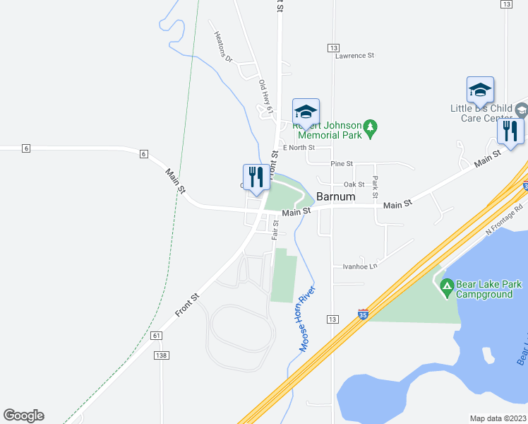 map of restaurants, bars, coffee shops, grocery stores, and more near 3720 Front Street in Barnum