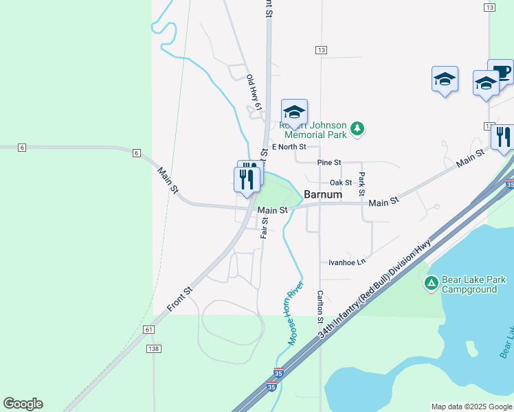 map of restaurants, bars, coffee shops, grocery stores, and more near 3720 Front Street in Barnum