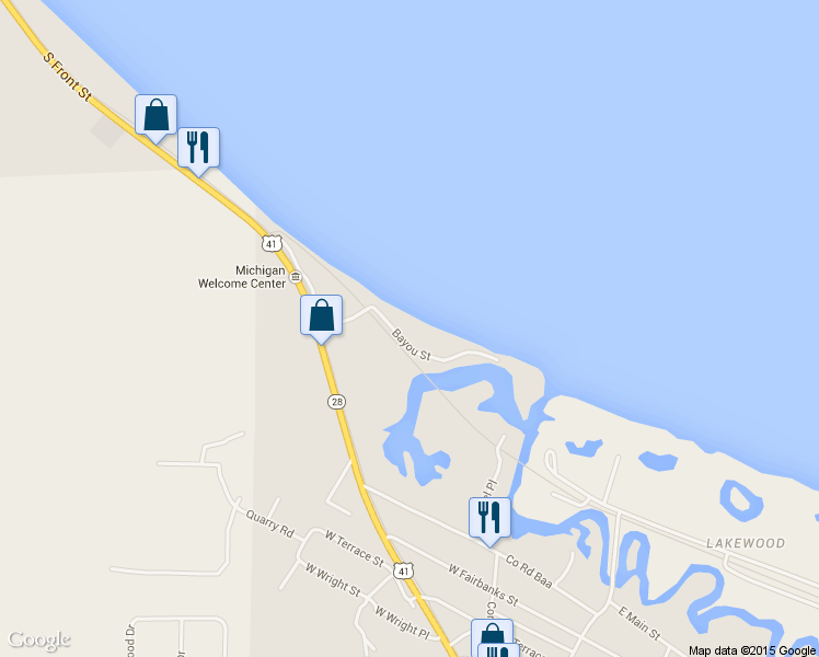 map of restaurants, bars, coffee shops, grocery stores, and more near 175 Bayou St in Chocolay Charter Township