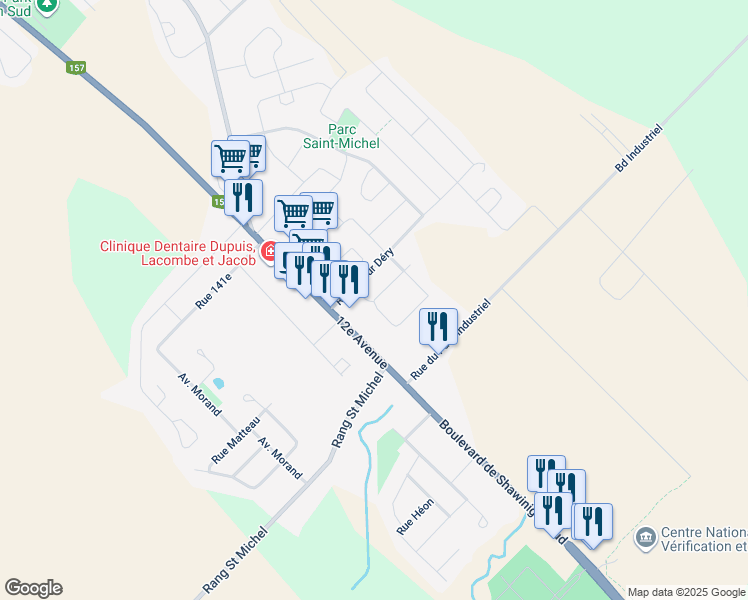 map of restaurants, bars, coffee shops, grocery stores, and more near 1132 Hector Dupont Street in Shawinigan