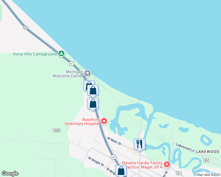 map of restaurants, bars, coffee shops, grocery stores, and more near 175 Bayou St in Chocolay Charter Township
