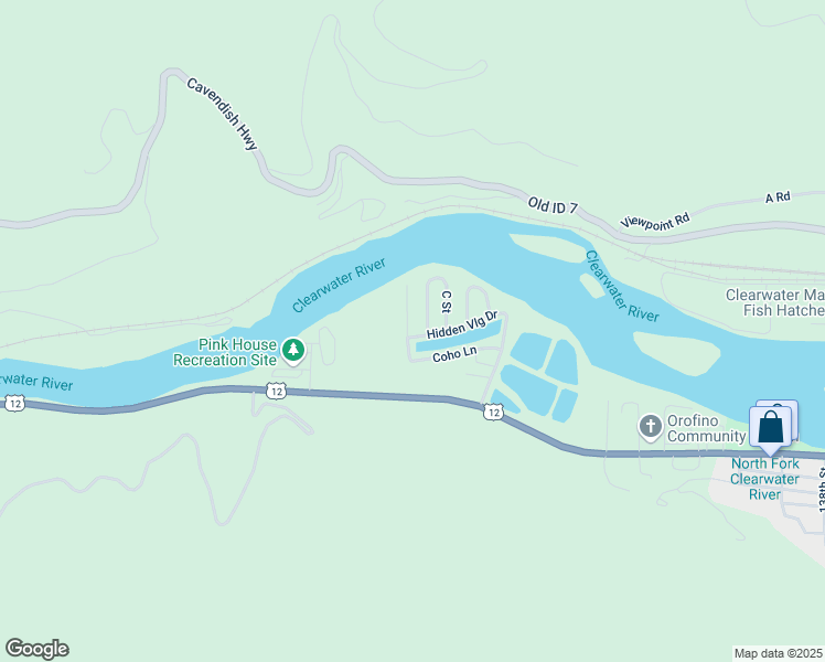 map of restaurants, bars, coffee shops, grocery stores, and more near Kamloop Lane in Orofino