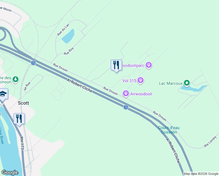 map of restaurants, bars, coffee shops, grocery stores, and more near 19 Rue du Boisé-du-Vigneron in Scott