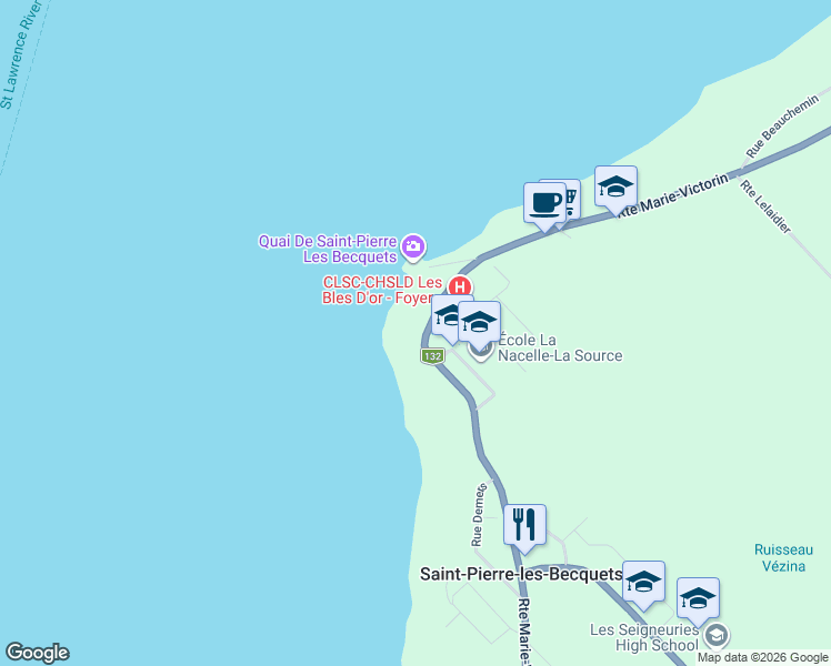 map of restaurants, bars, coffee shops, grocery stores, and more near 274 Route Marie-Victorin in Saint-Pierre-les-Becquets