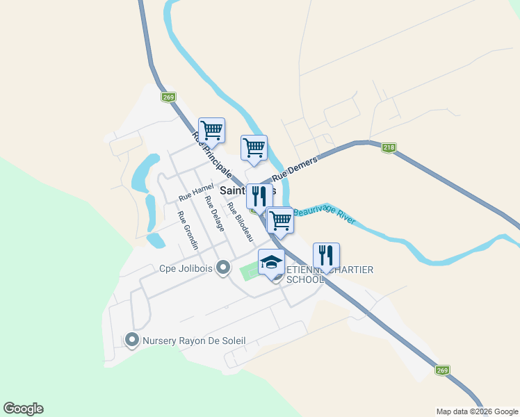 map of restaurants, bars, coffee shops, grocery stores, and more near 1551 Rue Principale in Saint-Gilles