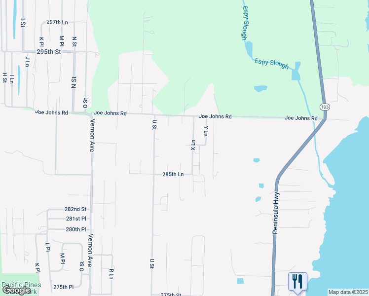 map of restaurants, bars, coffee shops, grocery stores, and more near 28614 West Lane in Ocean Park