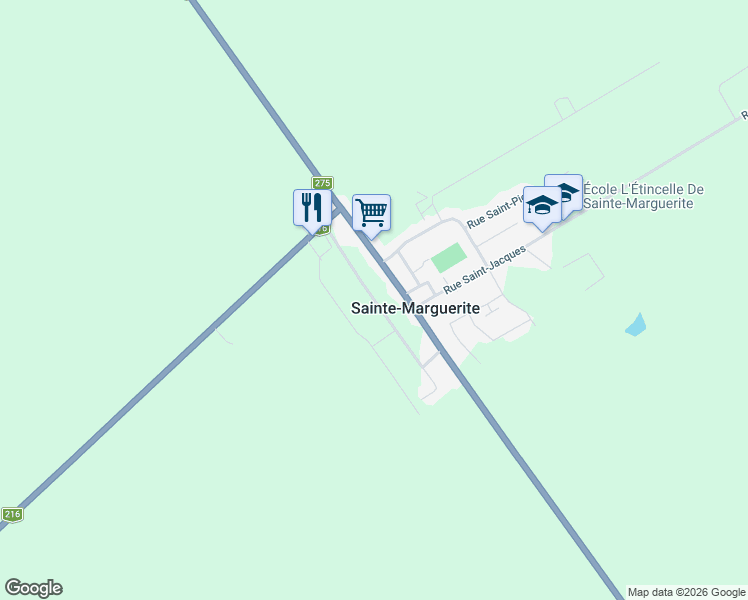 map of restaurants, bars, coffee shops, grocery stores, and more near Rue Robert in Sainte-Marguerite