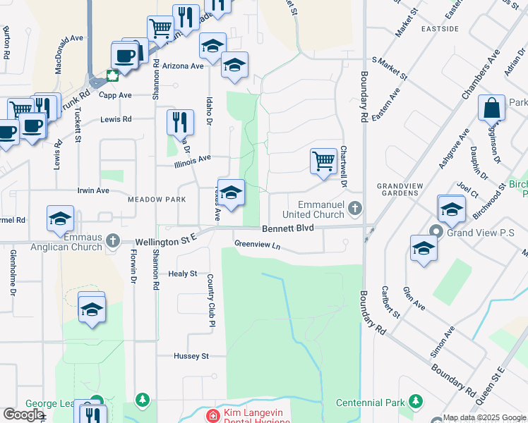 map of restaurants, bars, coffee shops, grocery stores, and more near 15 Heath Road in Sault Ste. Marie