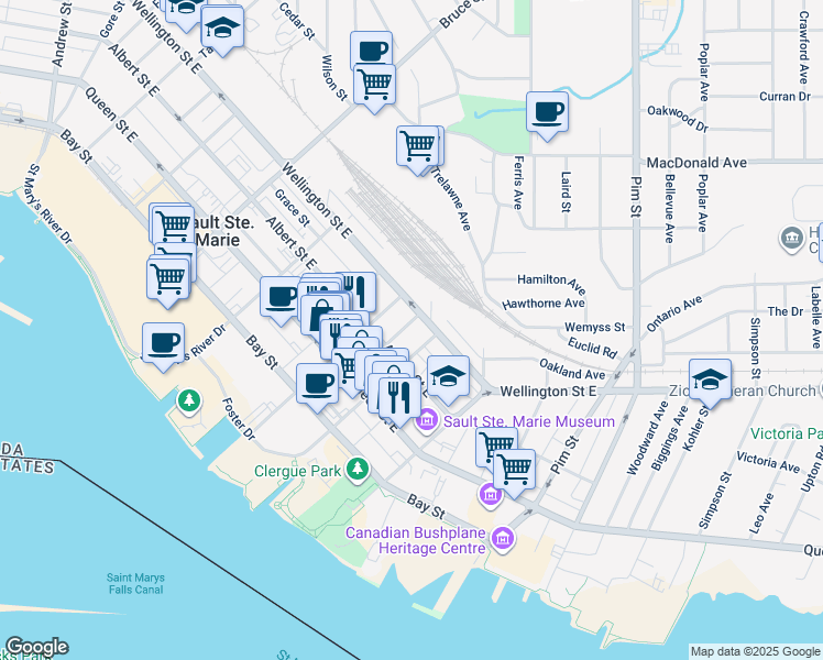 map of restaurants, bars, coffee shops, grocery stores, and more near 178 McDougald Street in Sault Ste. Marie
