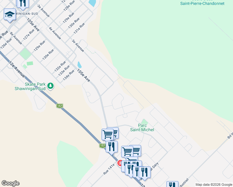 map of restaurants, bars, coffee shops, grocery stores, and more near 3850 Avenue Cyprien Ducharme in Shawinigan