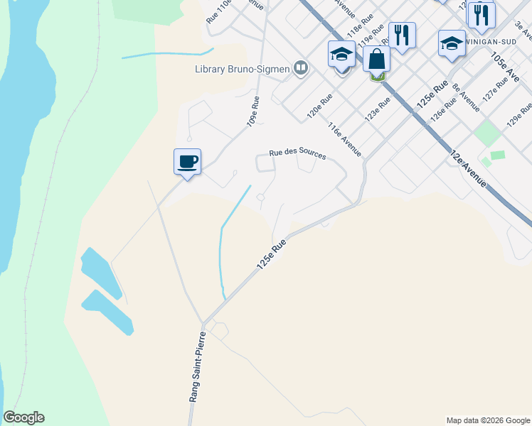 map of restaurants, bars, coffee shops, grocery stores, and more near 1915 Rue Thellend in Shawinigan
