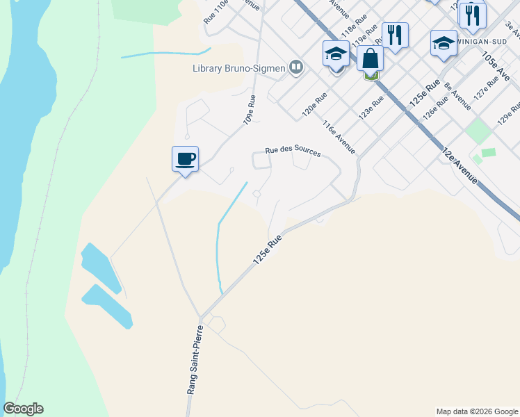 map of restaurants, bars, coffee shops, grocery stores, and more near 1915 Rue Thellend in Shawinigan