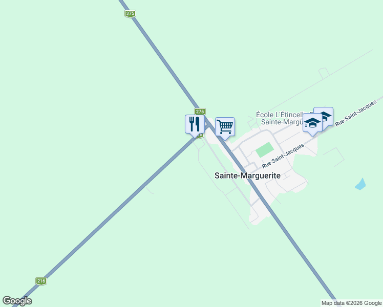 map of restaurants, bars, coffee shops, grocery stores, and more near 143 Québec 216 in Sainte-Marguerite