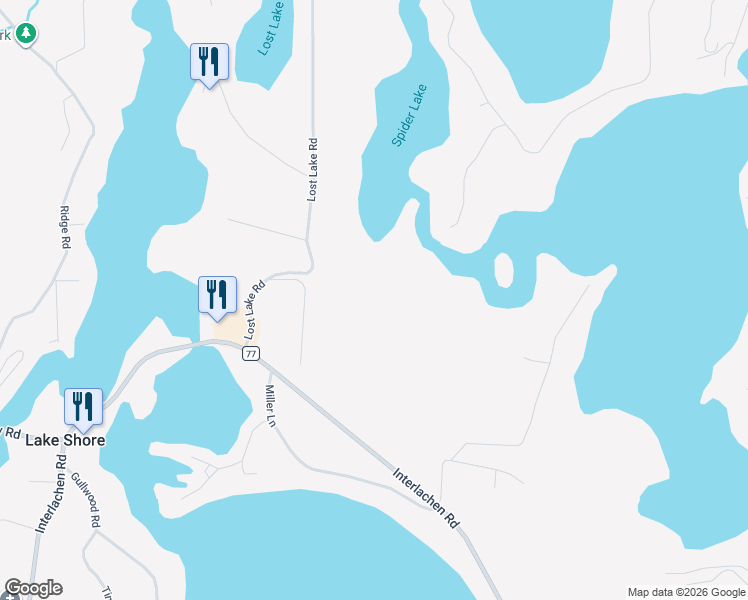 map of restaurants, bars, coffee shops, grocery stores, and more near 8030 Lost Lake Road in Nisswa
