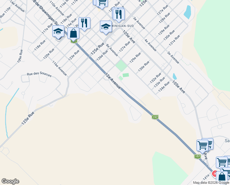 map of restaurants, bars, coffee shops, grocery stores, and more near 1265 130e Rue in Shawinigan