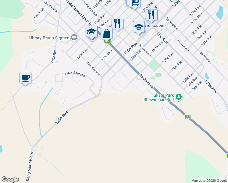 map of restaurants, bars, coffee shops, grocery stores, and more near 2700 116e Avenue in Shawinigan