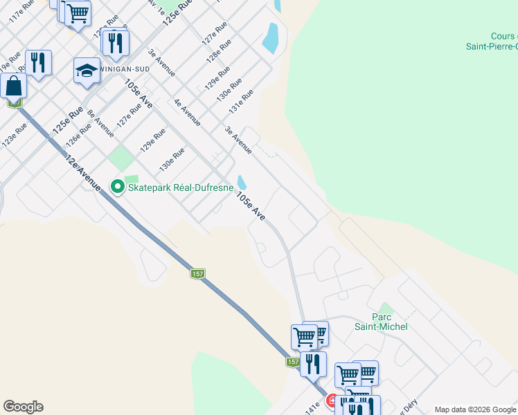 map of restaurants, bars, coffee shops, grocery stores, and more near 3555 105e Avenue in Shawinigan