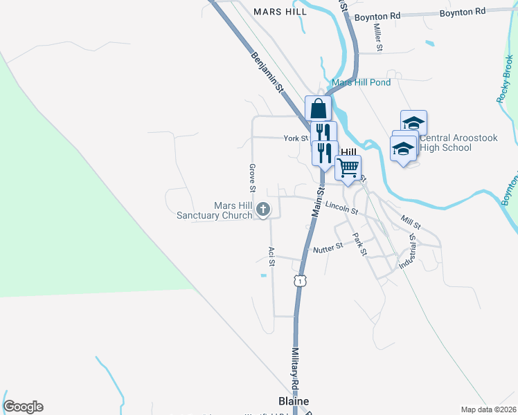 map of restaurants, bars, coffee shops, grocery stores, and more near 9 Grove Street in Mars Hill