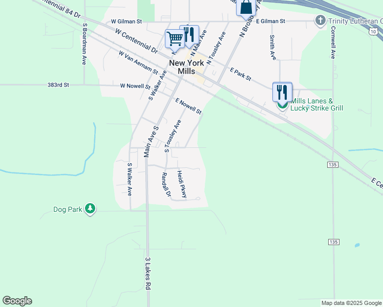 map of restaurants, bars, coffee shops, grocery stores, and more near 106 Edgewood Street in New York Mills