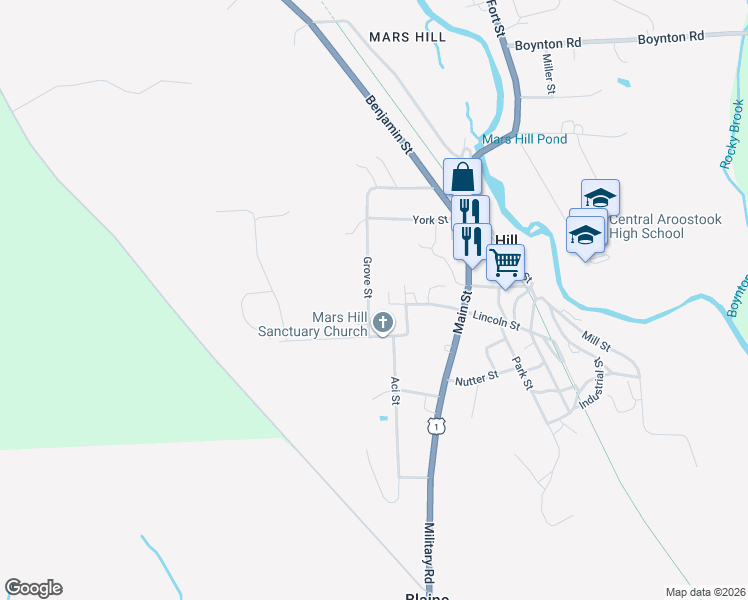map of restaurants, bars, coffee shops, grocery stores, and more near 9 Grove Street in Mars Hill